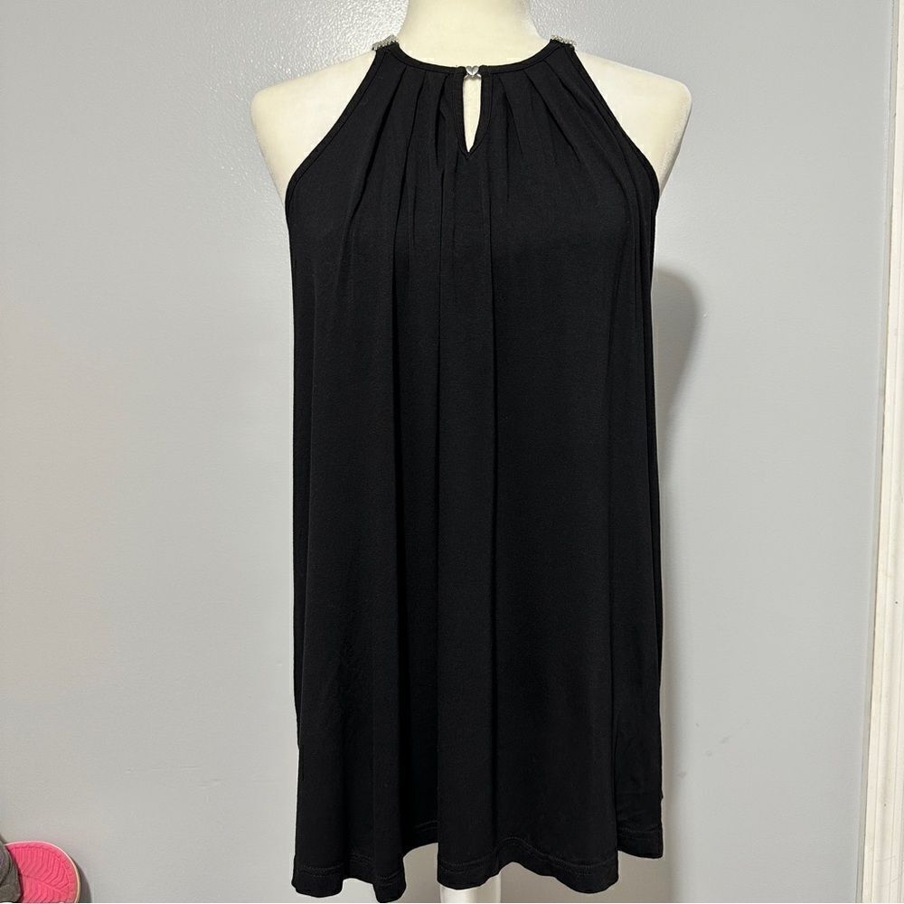 Maner black dress with silver heart closure and beaded straps size S